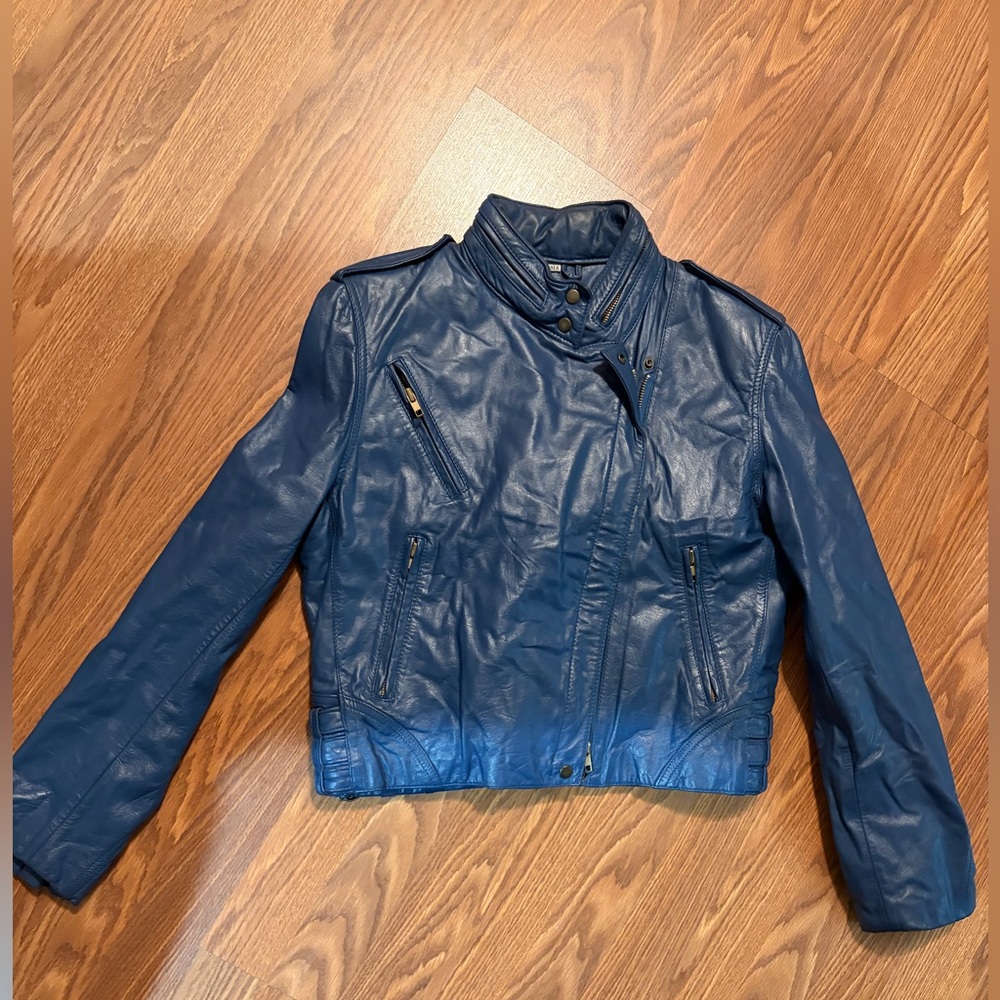 Vintage Wilsons Blue Leather Moto Jacket